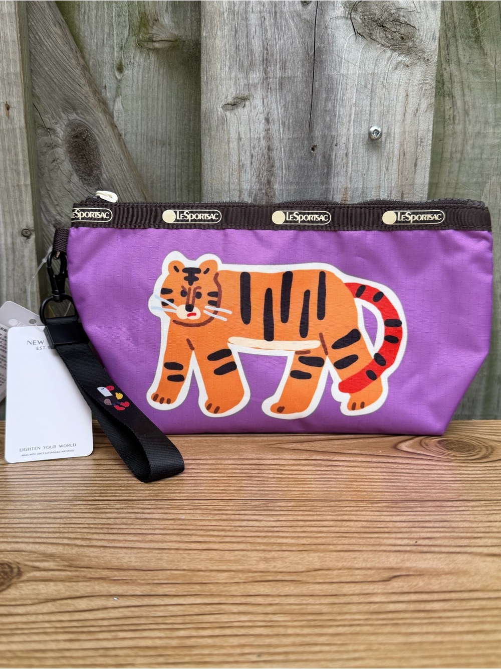 LeSportsac Purple Zippered Pouch Tiger Animal Design NWT